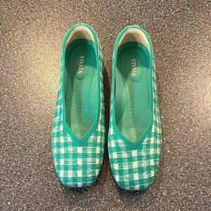 VIVAIA Green Plaid Women's Ballet Flats - Lightweight Slip-On Comfort